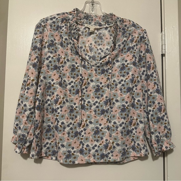 Monteau Tops - MONTEAU Los Angeles Shirt Womens Floral 3/4 Sleeve Blouse Gauzy blue pink size L